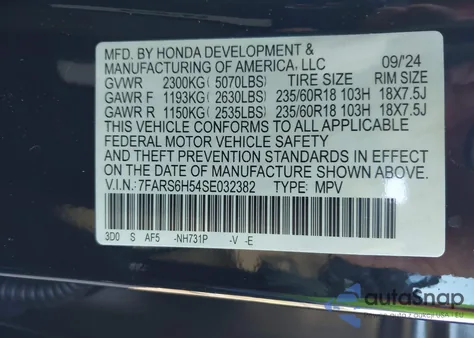 2025 Honda Cr-V Hybrid Sport из США, поврежденный, VIN 7FARS6H54SE032382